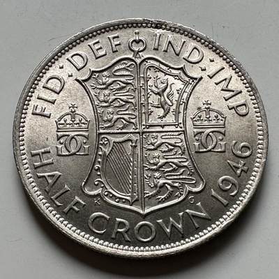 🌹外币初藏🌹🐯2026年第40场   每周二四六晚8️⃣点 世界钱币 - 英国 1946年 乔治六世 半克朗银币 14.14克-32毫米-50%银