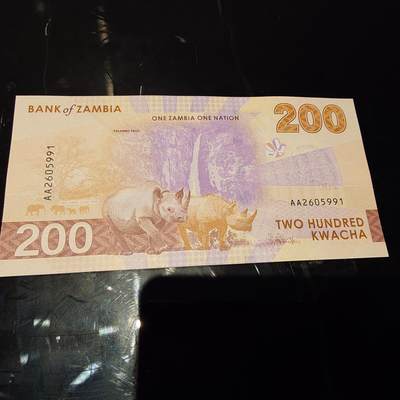 世界钱币～微拍第245期暨2026年第26期  新货卖剩品种部分上架提供选购 - 2025年赞比亚200克瓦查 首发AA冠全新绝品无47尾号991