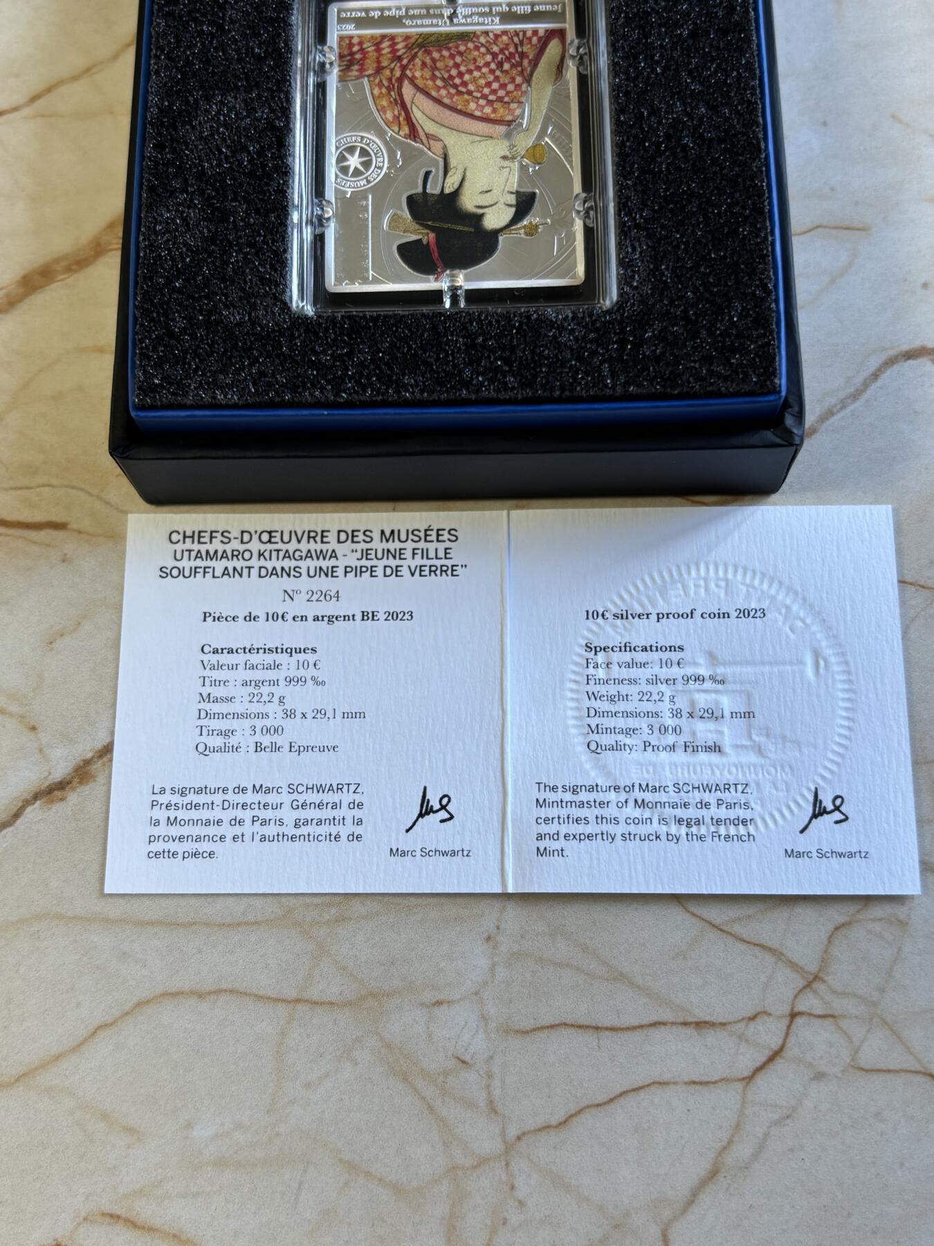 第197期拍卖 法国2023年卢浮宫杰作系列日本艺妓矩形纪念彩银币22.2克，999银，发行3000枚