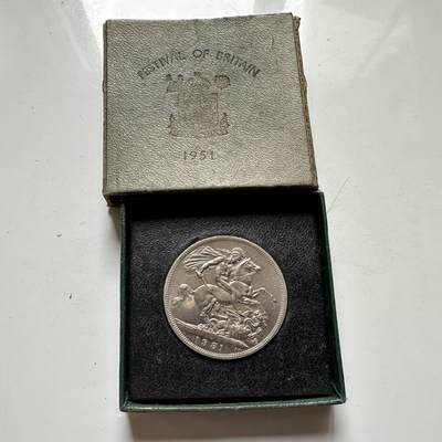 🌹外币初藏🌹🐯2026年第40场   每周二四六晚8️⃣点 世界钱币 - 英国1951年马剑 五先令克朗币 原盒