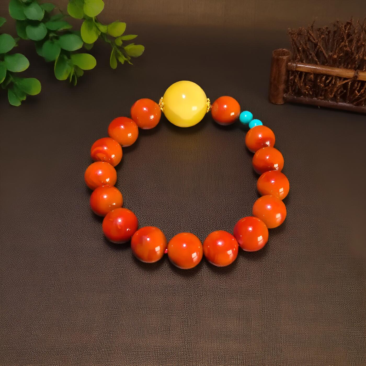 碧月说宝 君子怀瑾·当代和田玉清风专场(八) 原矿瓦西双色南红18K金绿松石设计款手串A