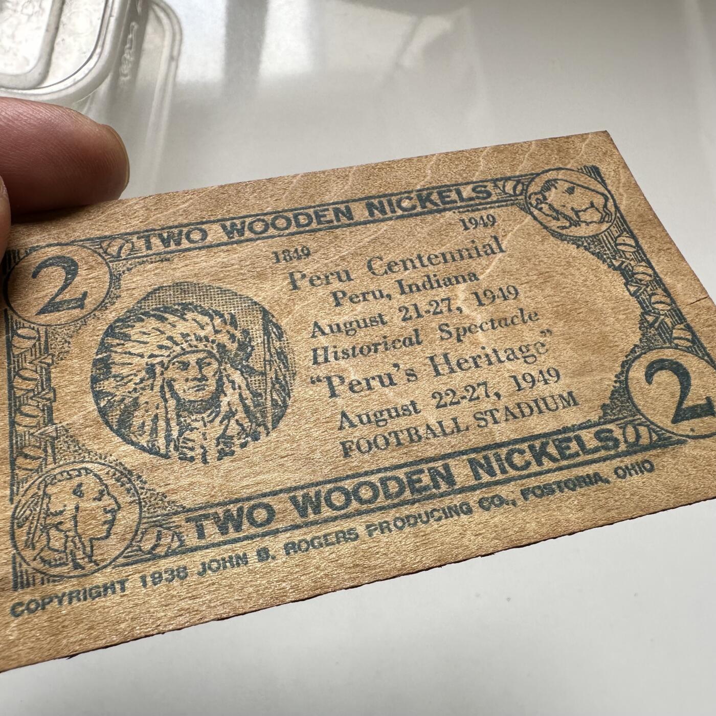 🌹外币初藏🌹🐯2026年第40场   每周二四六晚8️⃣点 世界钱币 美国 1949年 印第安纳州秘鲁市 2元木制 Token 63×100mm