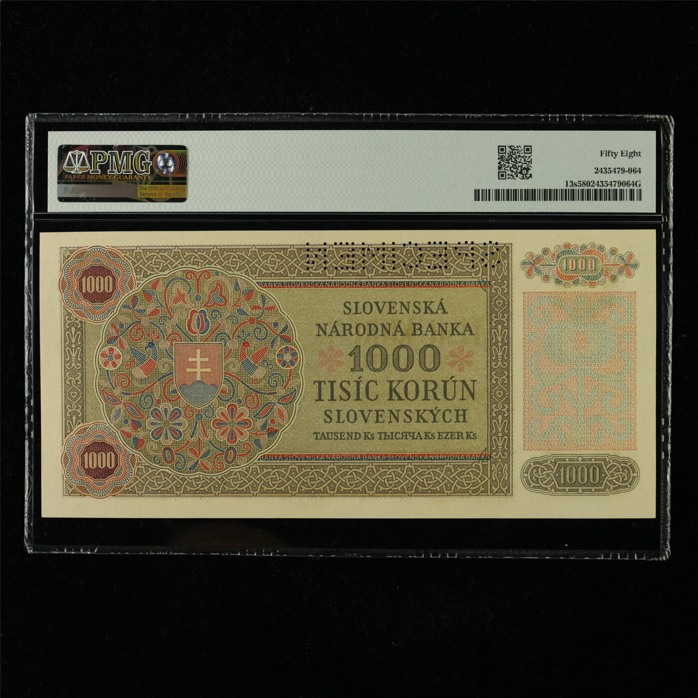 【亘邦集藏】第227期拍卖 1940年 斯洛伐克国家银行样钞1000克朗 PMG 58 6R4 000225