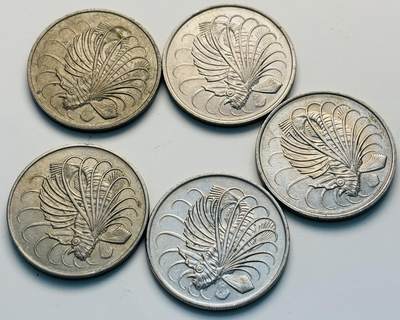 文馨钱币收藏第 299 场，长期接代拍业务 - 原光好品新加坡老版狮子鱼 50 分一组 5 枚