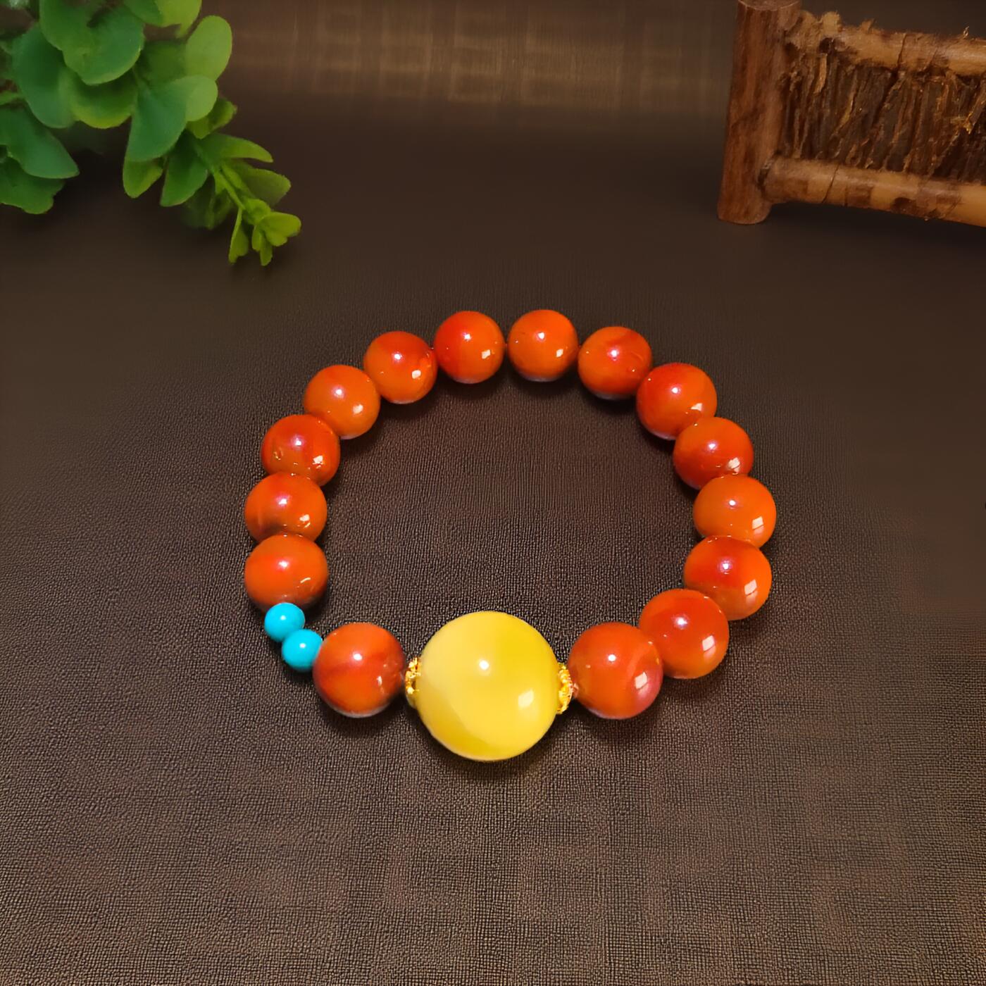 碧月说宝 君子怀瑾·当代和田玉清风专场(八) 原矿瓦西双色南红18K金绿松石设计款手串A