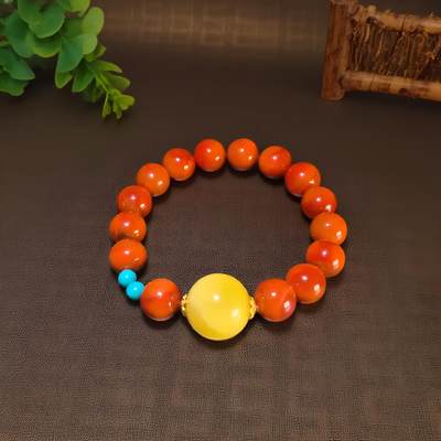 碧月说宝 君子怀瑾·当代和田玉清风专场(八) - 原矿瓦西双色南红18K金绿松石设计款手串A