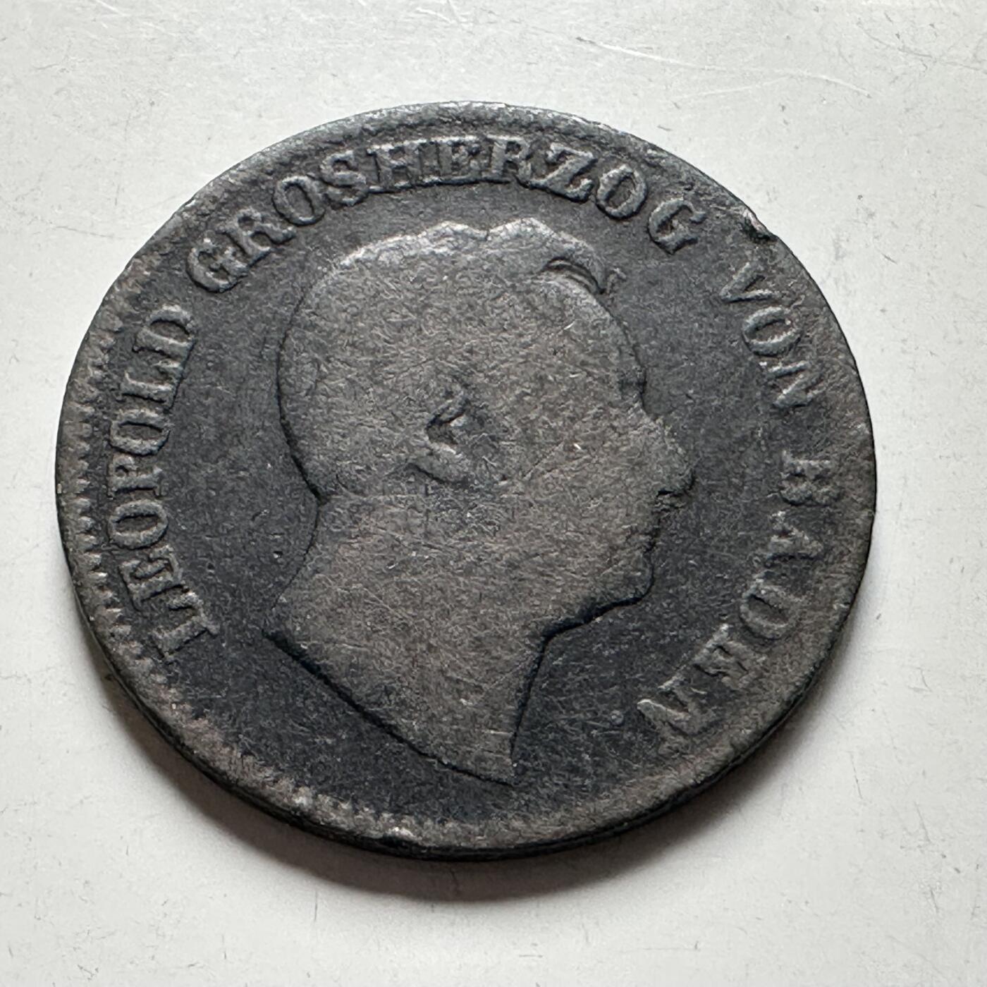 🌹外币初藏🌹🐯2026年第40场   每周二四六晚8️⃣点 世界钱币 巴登 1851年 利奥波德一世 1克罗伊策铜币 