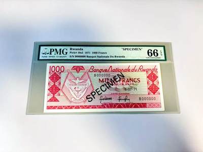 【Blue Auction】世界纸币精拍第807期——18级TOP拍卖/信誉/品质/专业/高效💫 - 【样钞】卢旺达 1971年1000法郎 PMG66EPQ 