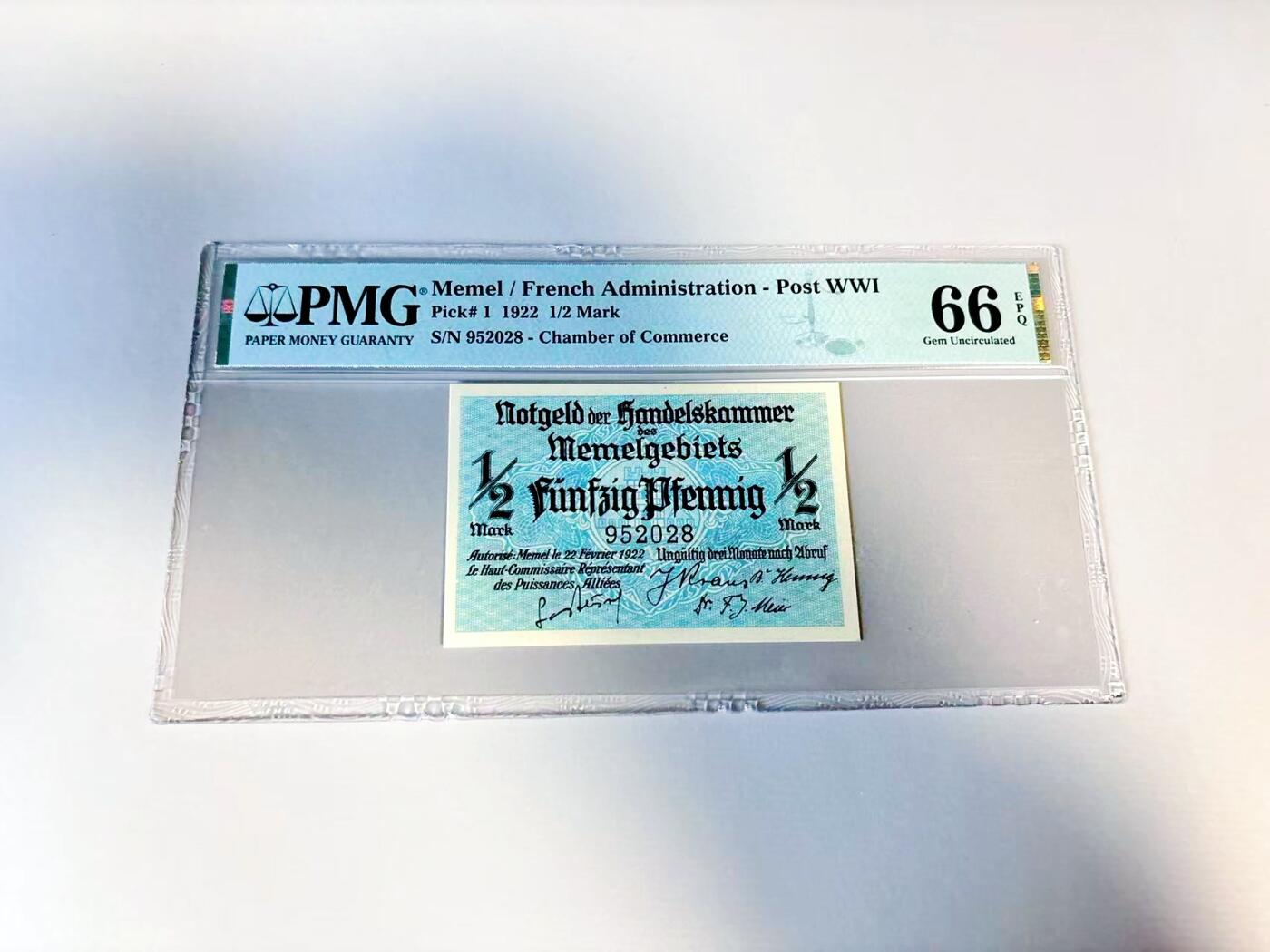 【Blue Auction】世界纸币精拍第807期——18级TOP拍卖/信誉/品质/专业/高效💫 【p1 无47】梅梅尔 1922年1/2马克 PMG66EPQ 