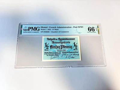 【Blue Auction】世界纸币精拍第807期——18级TOP拍卖/信誉/品质/专业/高效💫 - 【p1 无47】梅梅尔 1922年1/2马克 PMG66EPQ 