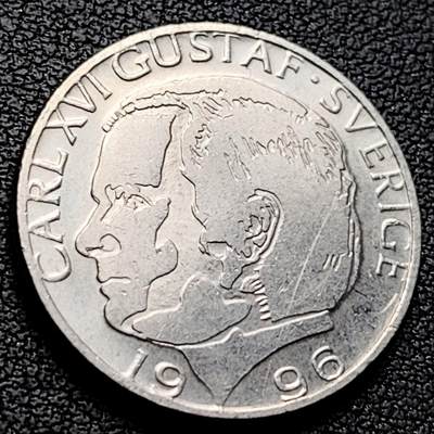 泉币菌-第223场-拍品多 请提前出价(工作原因  发货比较迟缓 已在拍卖规则里面说明 望理解) - 瑞典1996年 1克朗铜镍币 卡尔十六世·古斯塔夫 25mm