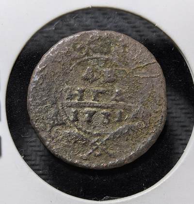 外国优质老铜币纪念币银币专场，周六晚上九点倒数截拍，满百包邮，周日发货,可寄存半年，喜欢朋友微信扫描二维码可直接参拍 - 俄罗斯帝国安娜一世 1731 年第姆（ДЕНГА）铜币，为沙俄早期流通辅币，铸有双头鹰国徽，见证彼得一世币制改革后沙俄统一货币体系的历史。