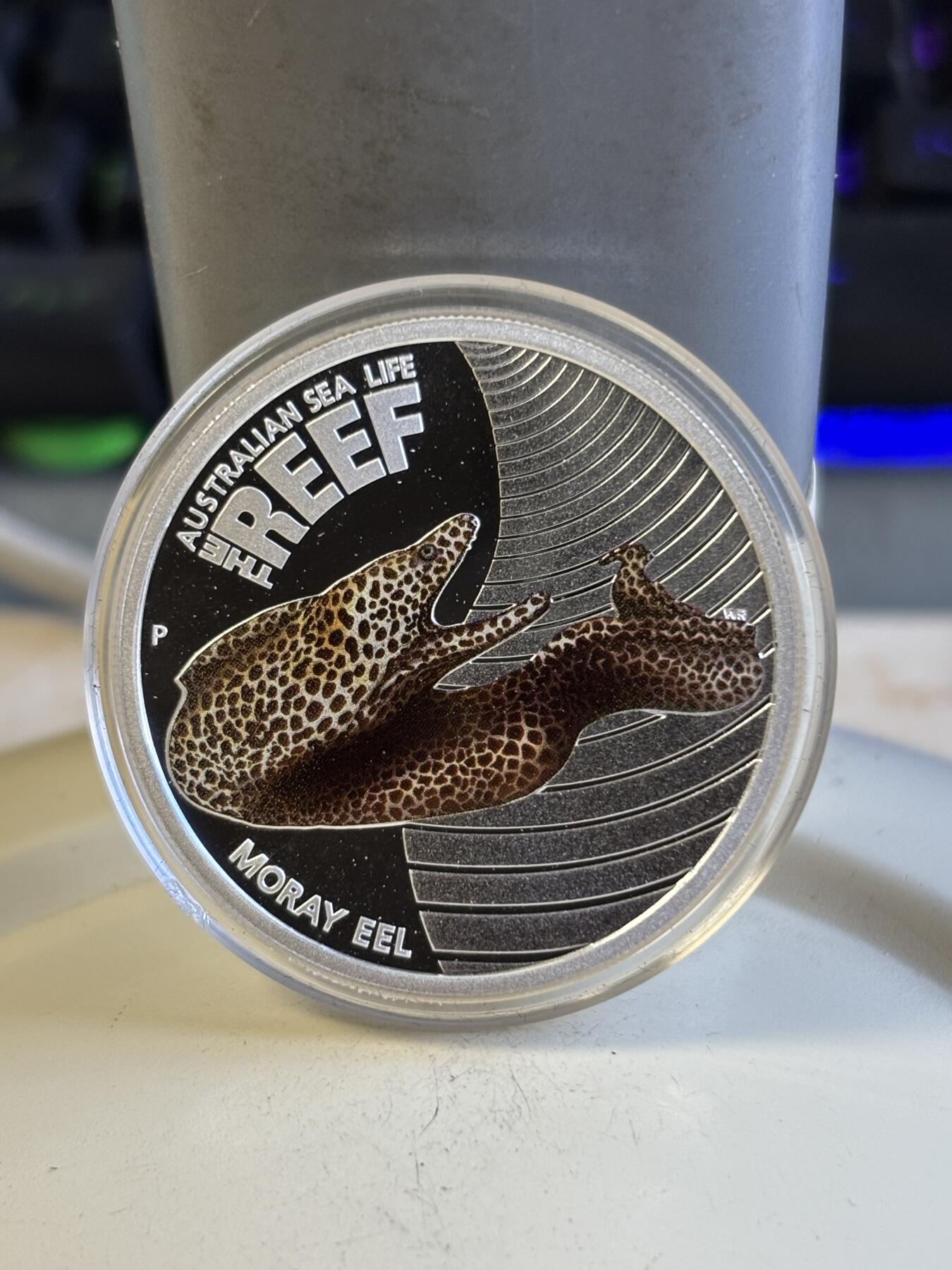 第197期拍卖 澳大利亚2010年海洋动物系列鳗鱼半盎司彩银币，999银，发行10000枚，15.573克