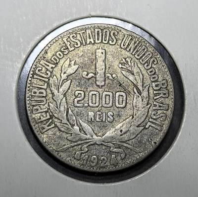 外国优质老铜币纪念币银币专场，周六晚上九点倒数截拍，满百包邮，周日发货,可寄存半年，喜欢朋友微信扫描二维码可直接参拍 - 巴西合众国1924年2000 瑞斯银币，1924-1934 年发行，铸于里约热内卢，是巴西帝国覆灭后共和时期流通银币，见证巴西近代货币体系与南美发展历程。