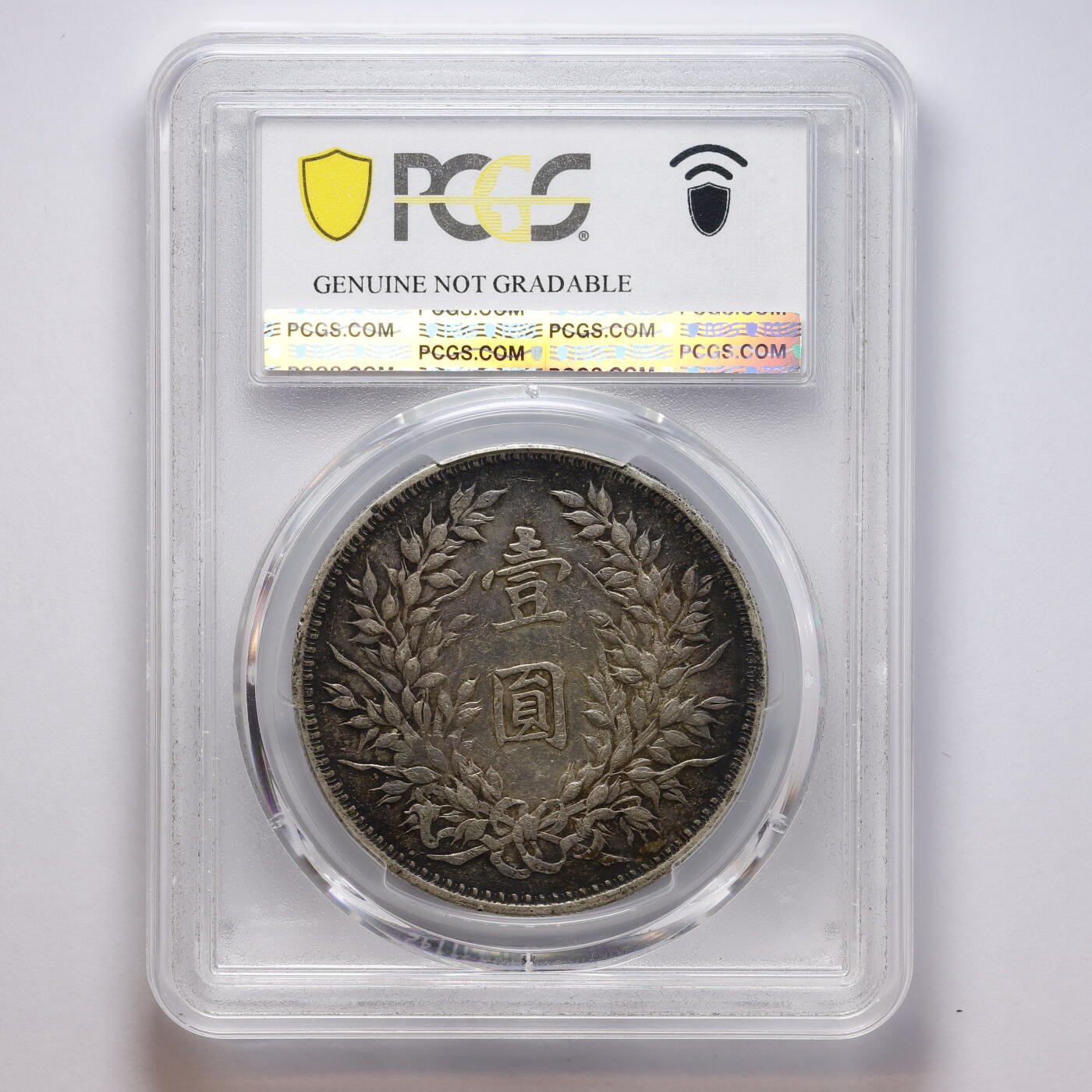 观钱 近现代机制币拍卖No.008（全场顺丰包邮，不区分偏远地区）  中国 1920 年中华民国九年造袁世凯像（大头）壹圆银币 PCGS Genuine Rim Damage-AU Detail 真品近未流通，人像细节完整，包浆自然，边缘有损伤，品相良好
