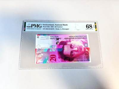 【Blue Auction】世界纸币精拍第807期——18级TOP拍卖/信誉/品质/专业/高效💫 - 瑞士 2005年20法郎 PMG68EPQ高分