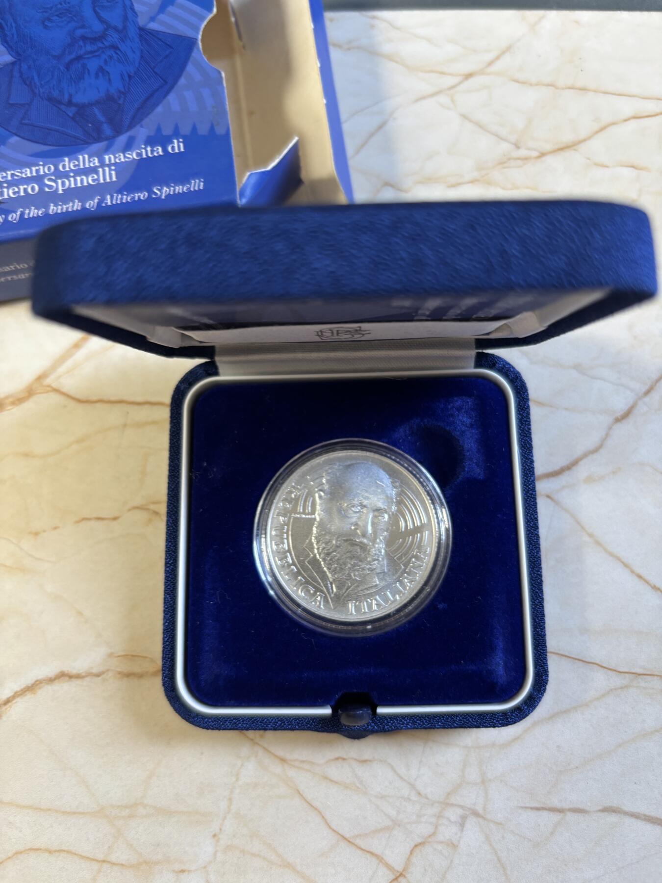 第197期拍卖 意大利2007年政治家斯皮内利诞辰百年磨砂纪念银币，925银，18克