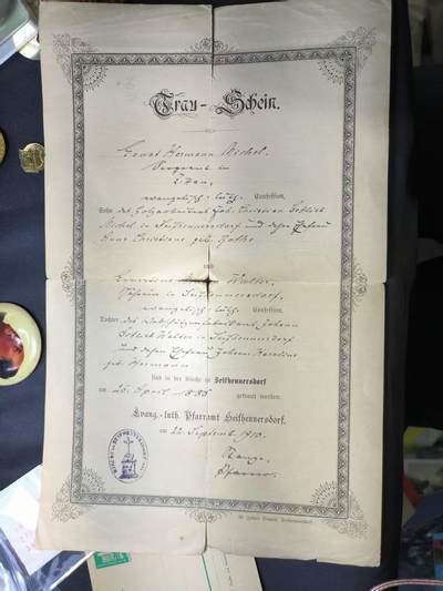 云宸嘉赏-勋臻佳藏四月精品甄选场次（低佣 一元一手） - 德意志帝国时期（1910 年）新教教会出具结婚证书 带教会印章