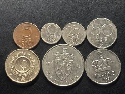 邮泉阁外国硬币限时拍卖第四十五场 （邮票在国外，请付邮费6元） - 挪威7枚