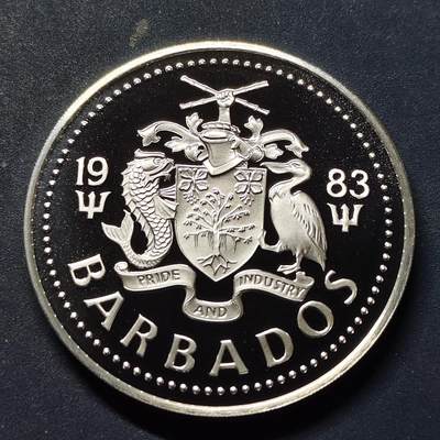 【全场包邮】纯粹捡漏拍519场 - 【稀少】巴巴多斯1983年25元加冕30周年精制克朗型纪念银币【39.5毫米30.28克50%】-量2951