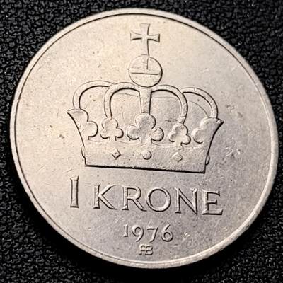 泉币菌-第223场-拍品多 请提前出价(工作原因  发货比较迟缓 已在拍卖规则里面说明 望理解) - 挪威1克朗 1976 皇冠 奥拉夫五世 直径25mm 