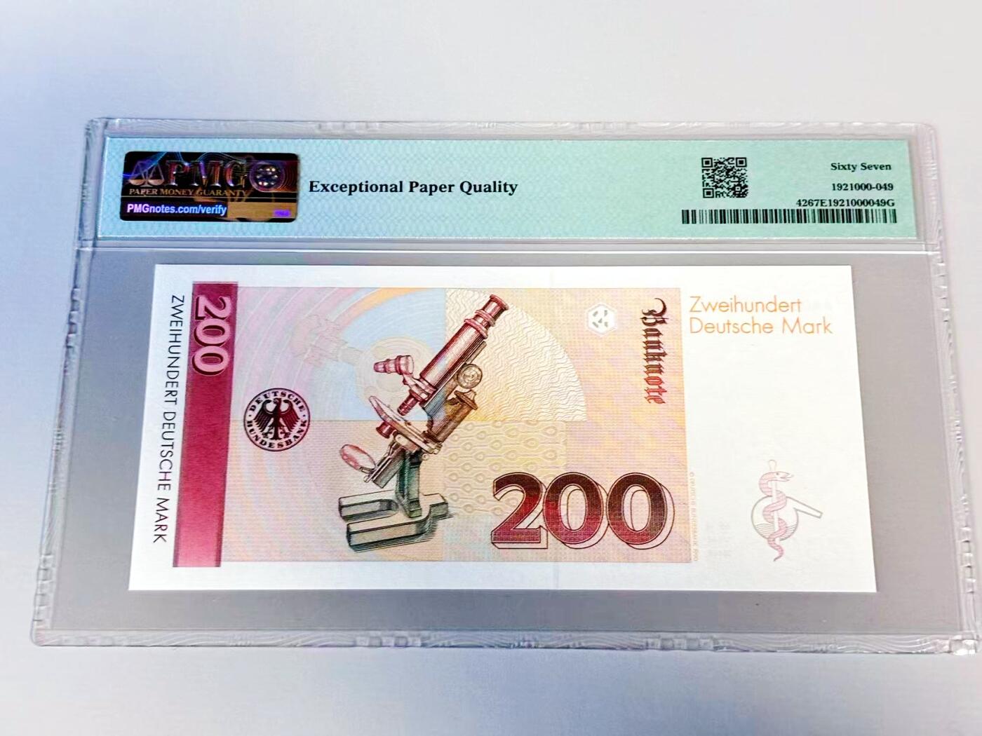 【Blue Auction】世界纸币精拍第807期——18级TOP拍卖/信誉/品质/专业/高效💫 【初版AA0冠】德国 1989年200马克 PMG67EPQ 高分 