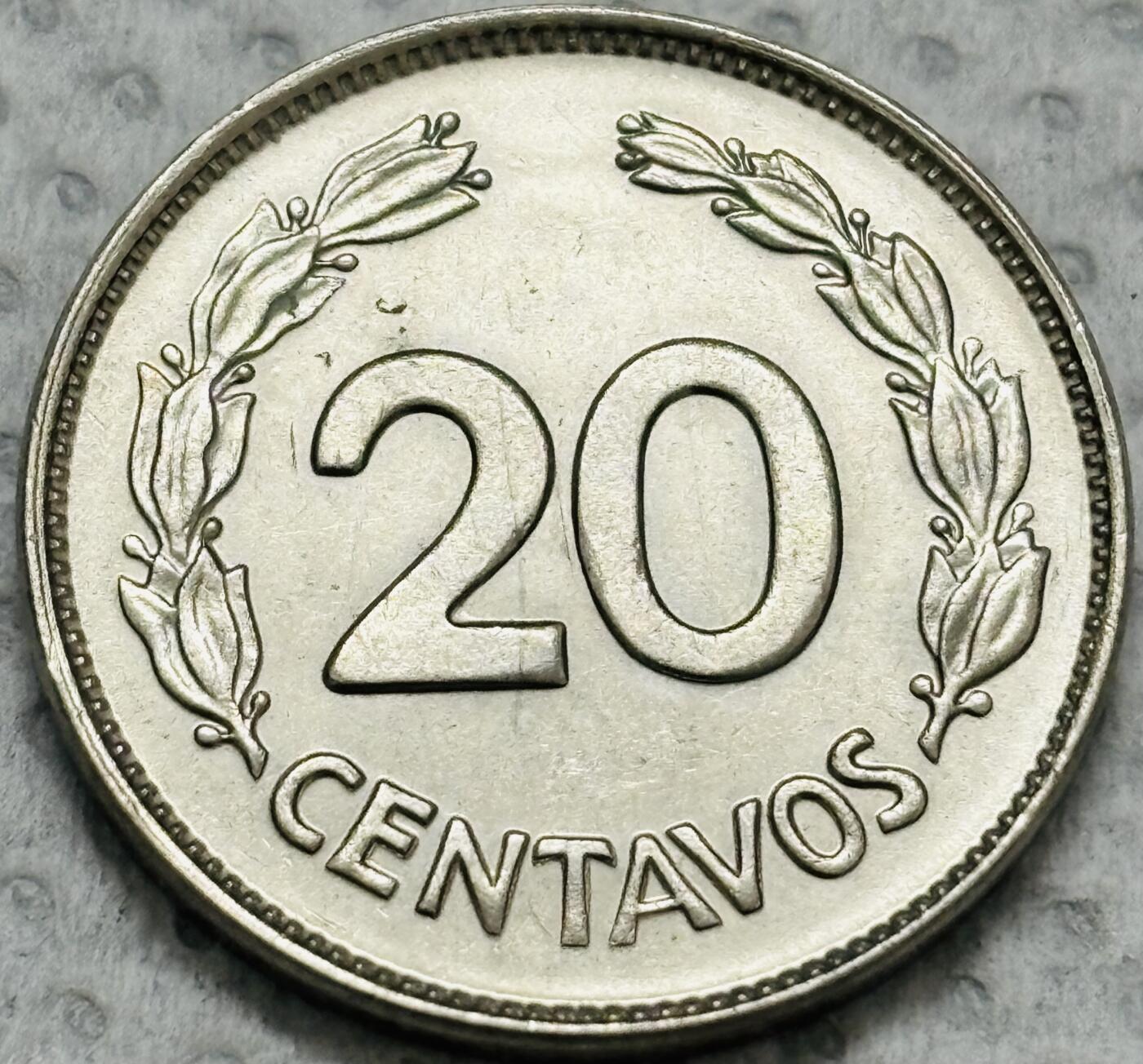 文馨钱币收藏第 299 场，长期接代拍业务 原光好品 1966 年厄瓜多尔 20 分