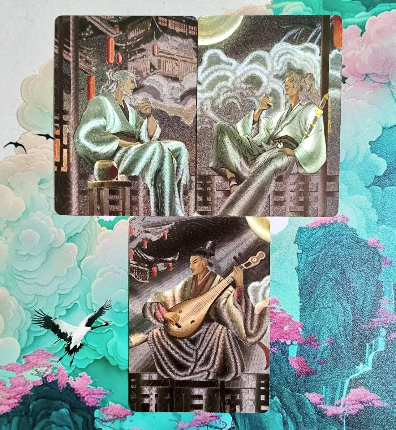 龙虎卡牌-八二场（满200元包邮，无佣金，每周六结拍，欢迎送拍） 粗闪3拼 星宿文创 - 李白、杜甫、高适三人组