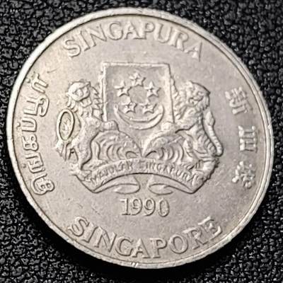 泉币菌-第223场-拍品多 请提前出价(工作原因  发货比较迟缓 已在拍卖规则里面说明 望理解) - 1990 高币值 新加坡20分 绒球花 高盾徽版 直径21.36mm