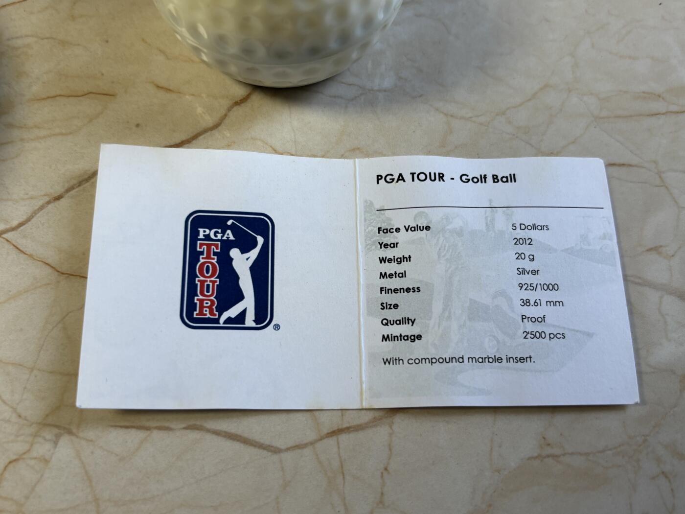 第197期拍卖 库克2012年PGA高尔夫球系列1镶嵌彩色精制纪念银币，925银，20克，发行2500枚