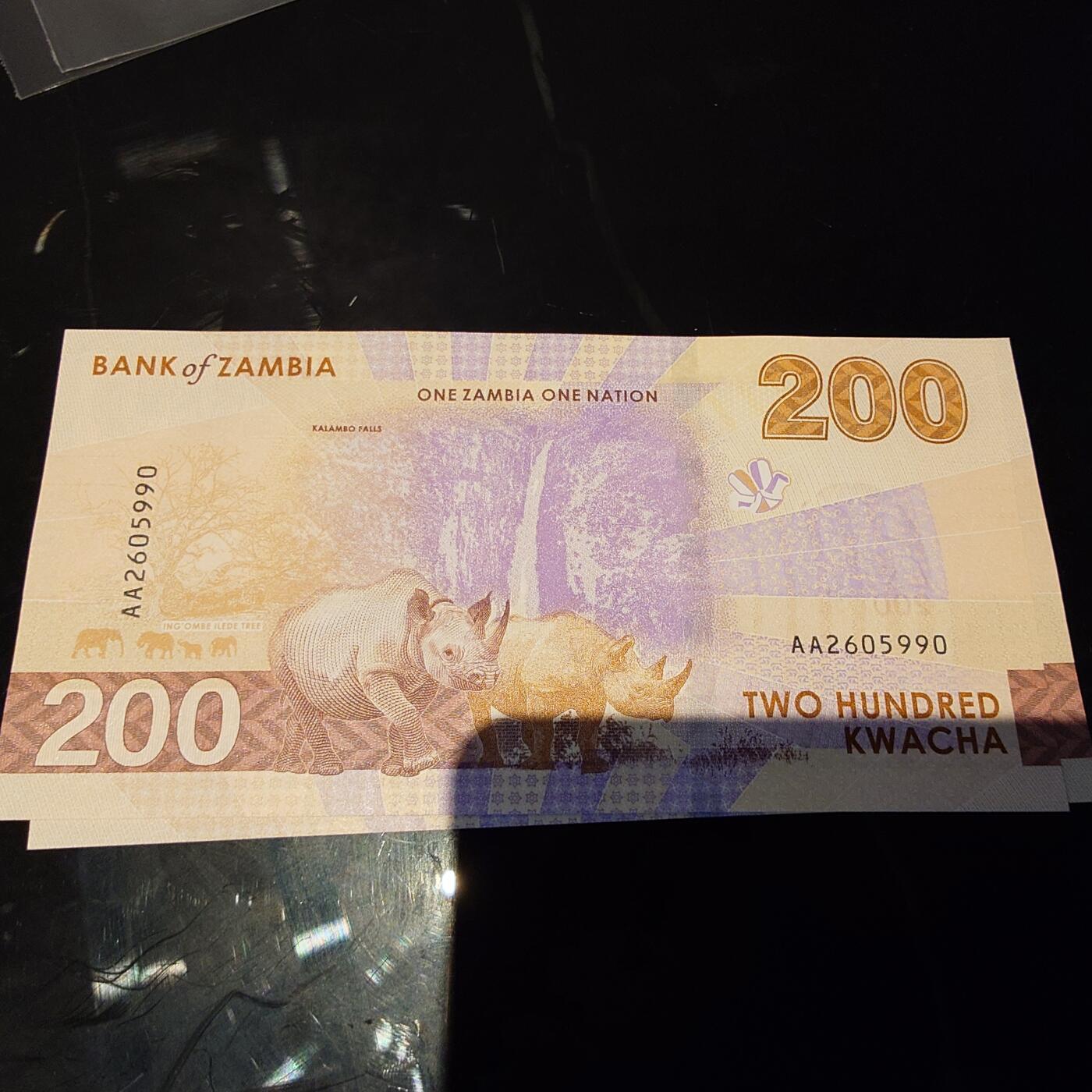 世界钱币～微拍第245期暨2026年第26期  新货卖剩品种部分上架提供选购 2025年赞比亚200克瓦查 首发AA冠全新绝品无47尾号990