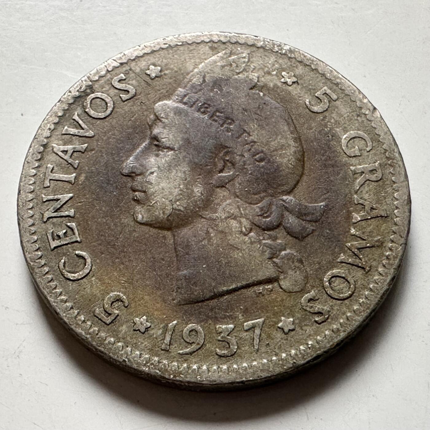 🌹外币初藏🌹🐯2026年第40场   每周二四六晚8️⃣点 世界钱币 多米尼加1937年五分