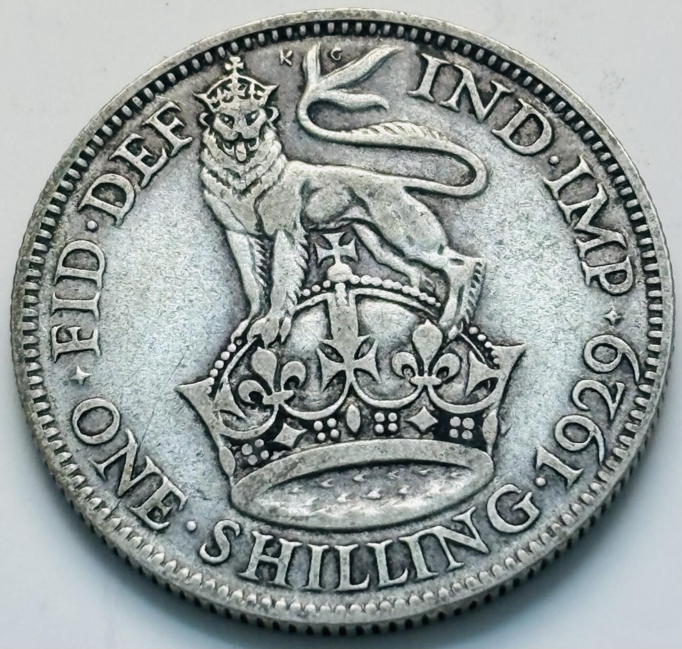 文馨钱币收藏第 299 场，长期接代拍业务 1929 年英国乔治五世 1 先令银币，5.65 克 500 银