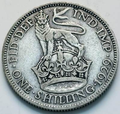 文馨钱币收藏第 299 场，长期接代拍业务 - 1929 年英国乔治五世 1 先令银币，5.65 克 500 银