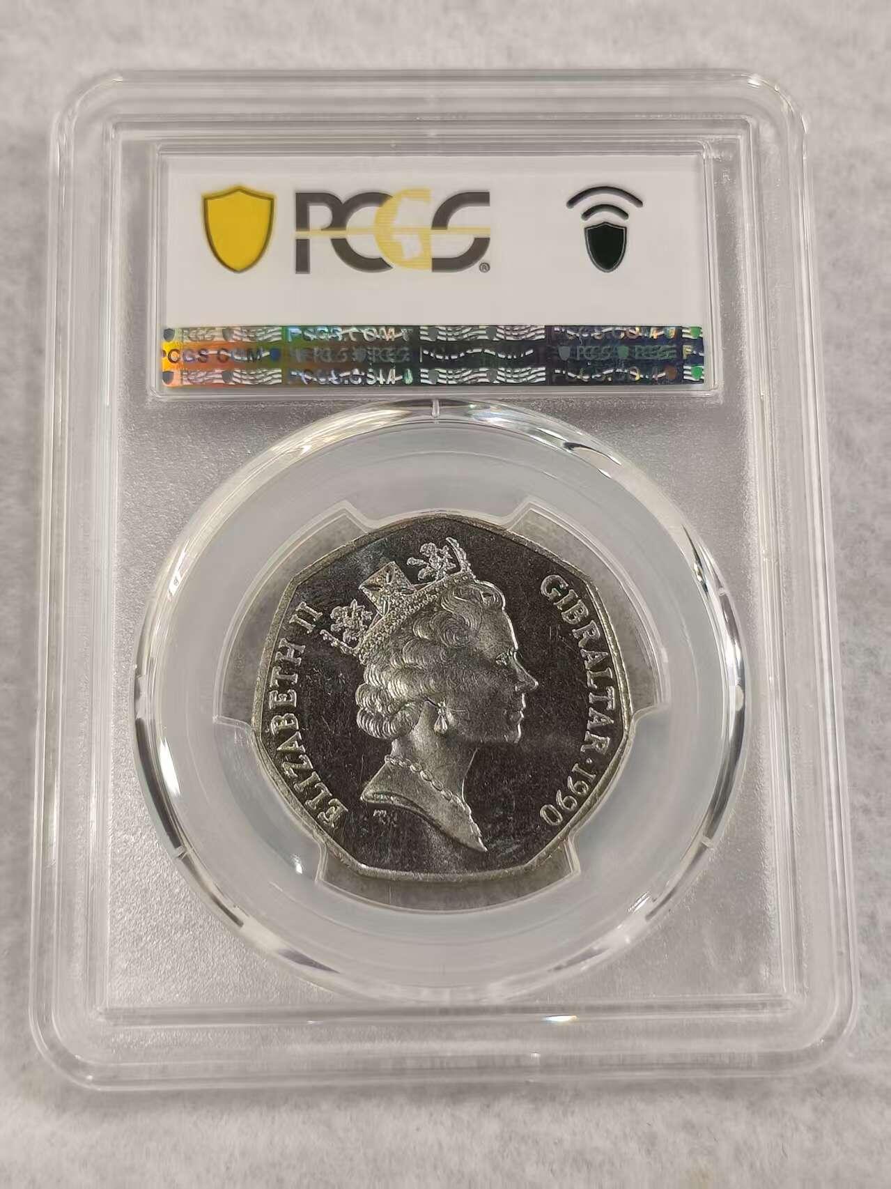 G&W世界散币，银币处理专场（第47场） PCGS-MS65  直布罗陀1990年圣诞节50便士