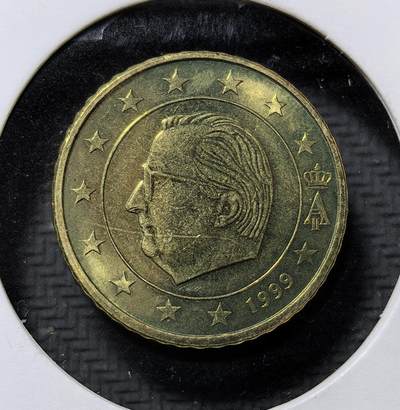 外国优质老铜币纪念币银币专场，周六晚上九点倒数截拍，满百包邮，周日发货,可寄存半年，喜欢朋友微信扫描二维码可直接参拍 - 原光比利时阿尔贝二世国王50 欧分，是欧元区首批样币 / 首发流通币，见证比利时加入欧元区、欧洲一体化货币改革的历史进程。