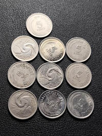 泉币菌-第223场-拍品多 请提前出价(工作原因  发货比较迟缓 已在拍卖规则里面说明 望理解) - 10枚高币值一组 新加坡5分镍币 天鹅 混合年份未挑