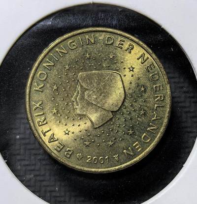 外国优质老铜币纪念币银币专场，周六晚上九点倒数截拍，满百包邮，周日发货,可寄存半年，喜欢朋友微信扫描二维码可直接参拍 - 原光荷兰贝娅特丽克丝女王50欧分，背面是统一欧元设计，是欧元区首批流通币，见证荷兰加入欧元区、欧洲一体化进程。