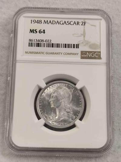 G&W世界散币，银币处理专场（第47场） - NGC-MS64  法属马达加斯加1948年2法郎