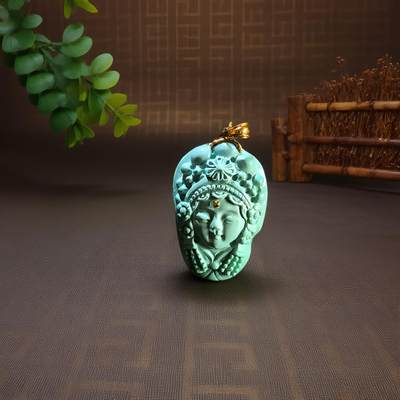 碧月说宝 君子怀瑾·当代和田玉清风专场(八) - 精工雕刻18K金国风花旦松石吊坠