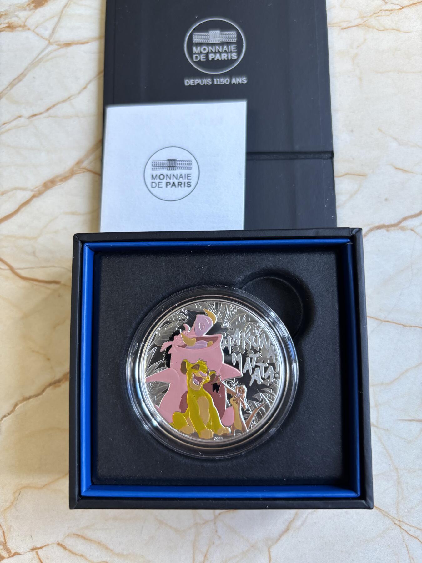 第197期拍卖 法国2024年迪士尼狮子王上映30周年彩色纪念银币，999银，22.2克，发行5000枚