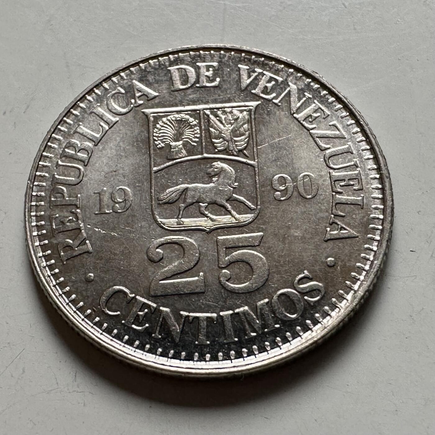 🌹外币初藏🌹🐯2026年第40场   每周二四六晚8️⃣点 世界钱币 委内瑞拉1990年25分