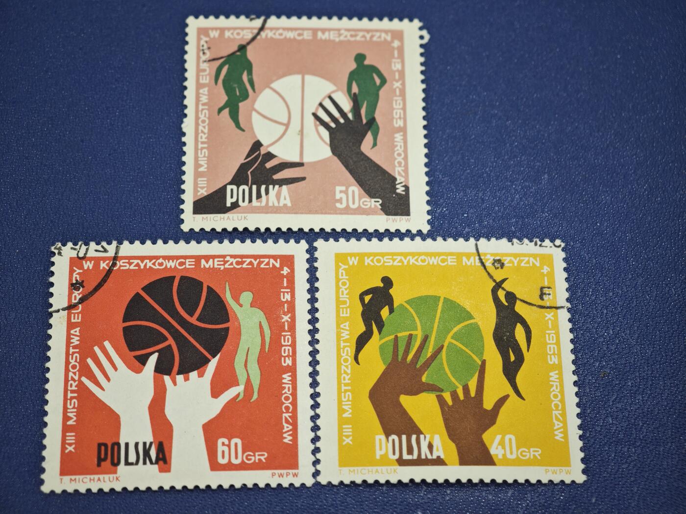 橙子收藏第八期(社会主义国家邮票专场) 这是一套波兰1963年为纪念第13届欧洲男子篮球锦标赛发行的体育主题邮票，其中的3枚信销票，兼具历史价值与设计美感