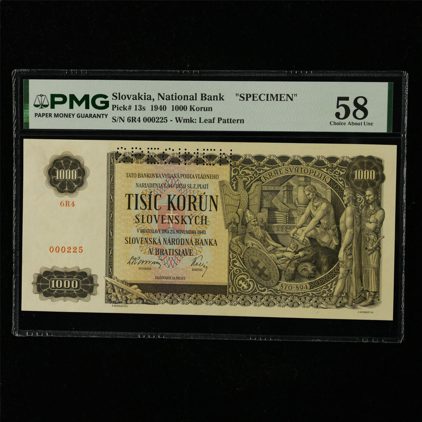 【亘邦集藏】第227期拍卖 1940年 斯洛伐克国家银行样钞1000克朗 PMG 58 6R4 000225