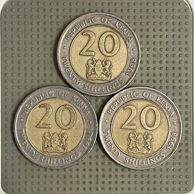 2026年第42场各国散币拍卖（总第192场） - 肯尼亚1998年20先令3枚