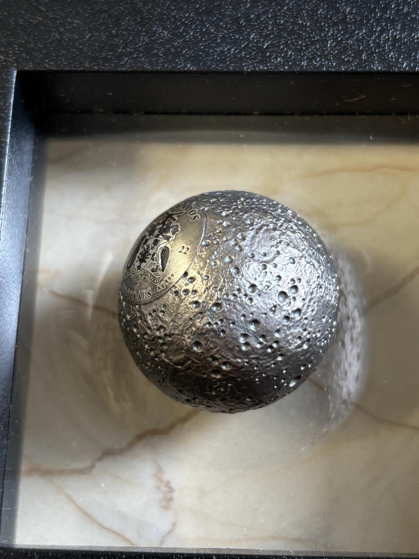 第197期拍卖 巴巴多斯2022年太阳系-水星1盎司,3D立体球形仿古银币，999银，发行4879枚