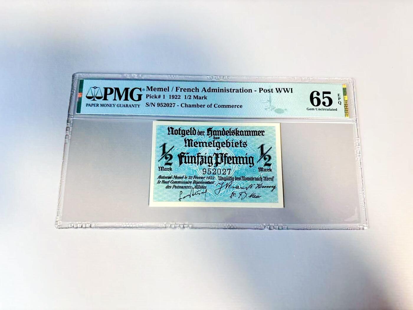 【Blue Auction】世界纸币精拍第807期——18级TOP拍卖/信誉/品质/专业/高效💫 【p1】梅梅尔 1922年1/2马克 PMG65EPQ 