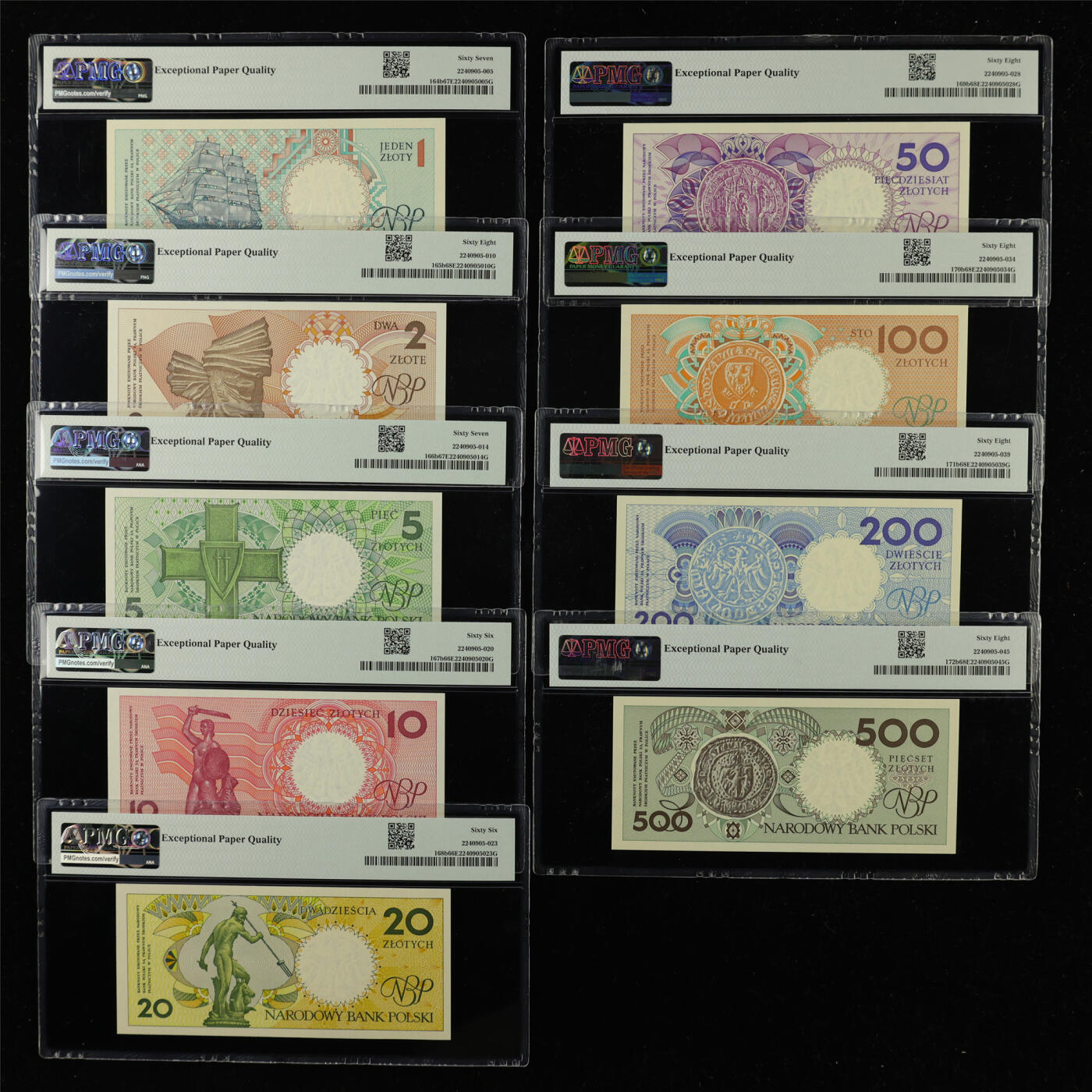 【亘邦集藏】第227期拍卖 1990年 波兰1-500兹罗提 PMG 66/ 67/ 68EPQ