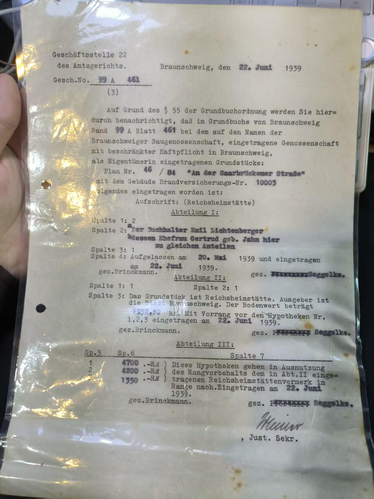 云宸嘉赏-勋臻佳藏四月精品甄选场次（低佣 一元一手） 德意志第三帝国不伦瑞克市的不动产登记凭证