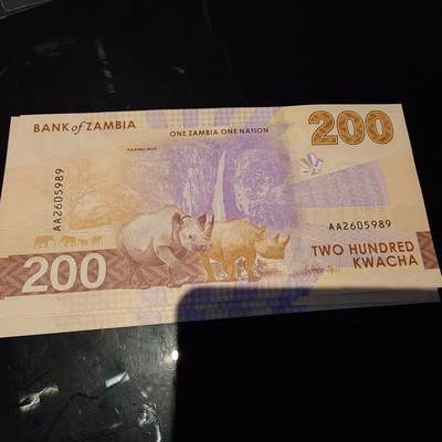 世界钱币～微拍第245期暨2026年第26期  新货卖剩品种部分上架提供选购 - 2025年赞比亚200克瓦查 首发AA冠全新绝品无47尾号989